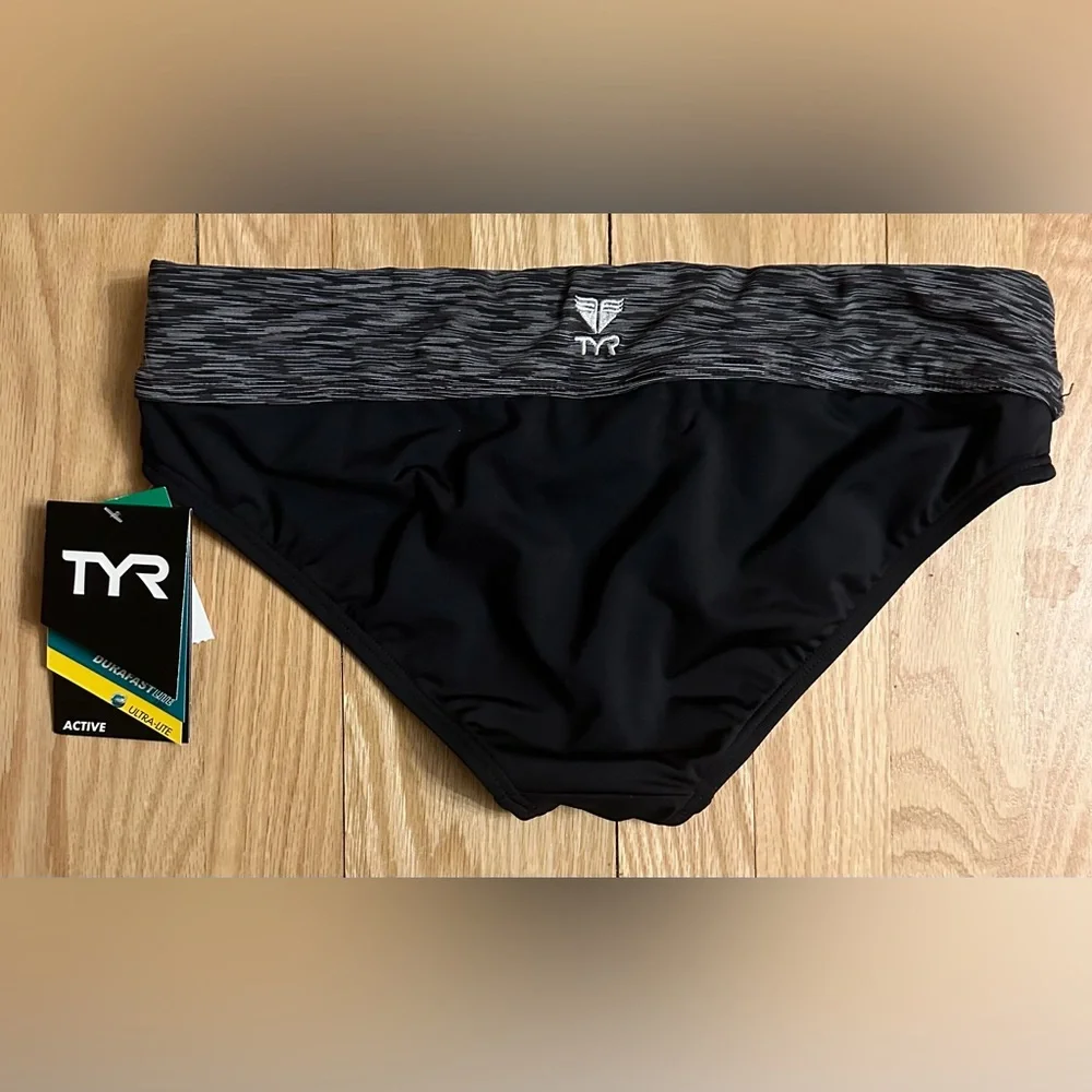 TYR NWT Sonoma Active Banded Waist Black Bikini Swim Bottom,Women’s Size 8